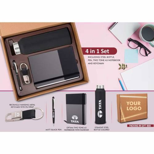 4 in 1 Set Steel Bottle Pen Notebook and Keychain for Ultimate Convenienc Manufacturers in Delhi