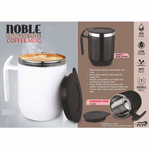 Black and White Sipper Mug with Handle Stainless Steel Round Shape Customized for Gifting Manufacturers in Delhi