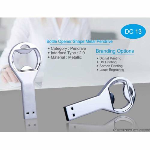 Bottle Opener Shape Pendrive Silver Metal Design for Office Gifts and Function Sets Manufacturers in Delhi