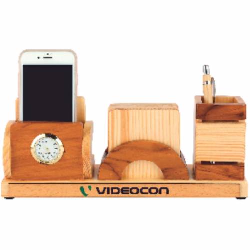 Brown Wooden Pen Stand with Coaster Plates Functional and Decorative Manufacturers in Delhi