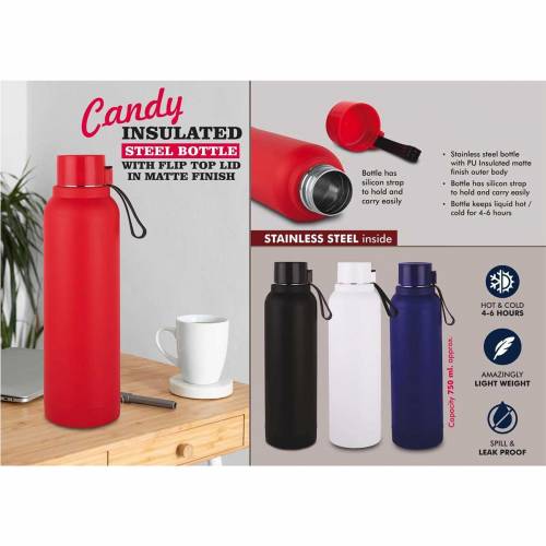 Candy Insulated Steel Bottle With Flip Top Lid In Matte Finish Manufacturers in Delhi