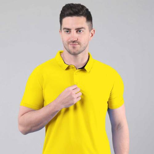 Casual Wear Yellow Polyester Polo Neck Regular Fit Half Sleeves T-Shirt for Men Manufacturers in Delhi