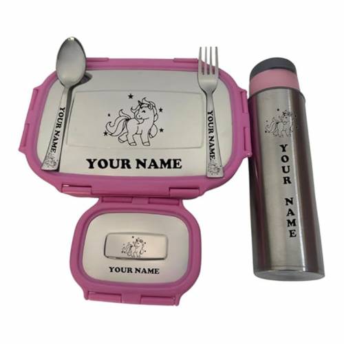 Customized Lunchbox Set with Name Engraving and Unicorn Design for Kids Manufacturers in Assam