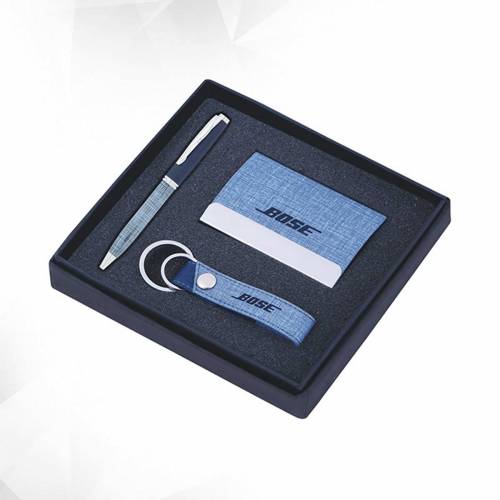Customized Navy Blue Leather 3 In 1 Gift Set Ideal for Gifting Manufacturers in Delhi