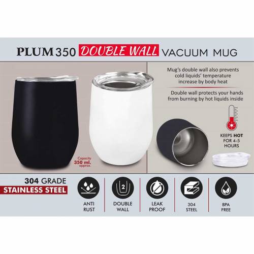 Double Wall Coffee Mug Black and White Stainless Steel Plain Design for Office Manufacturers in Delhi