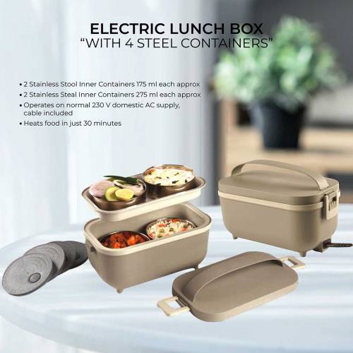 Electric Lunch Box with 4 Compartments Stainless Steel Ideal for Office Use Manufacturers in Delhi