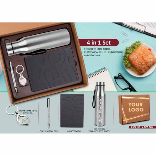 Elegant 4 In 1 Silver Metal Corporate Gift for Promotional Gift Set Manufacturers in Delhi