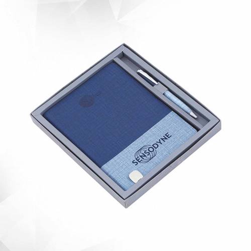 Elegant Blue Leather 2 in 1 Pen and Notebook Set Corporate Gift Manufacturers in Delhi