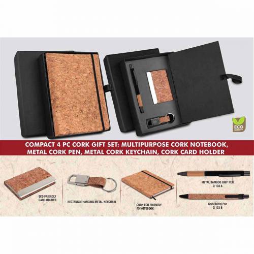 Elegant Brown Cork Eco Friendly 4 In 1 Gift Set Ideal for Corporate Gifting Manufacturers in Delhi