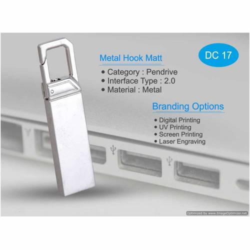 Elegant Silver Metal Hook Pendrive Matt Finish Standard USB for Office and Home Manufacturers in Delhi