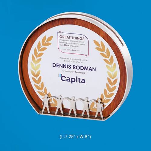 Elegant Wooden And Metal Trophy Round Printed Design For Office Awards 3858 Manufacturers in Delhi