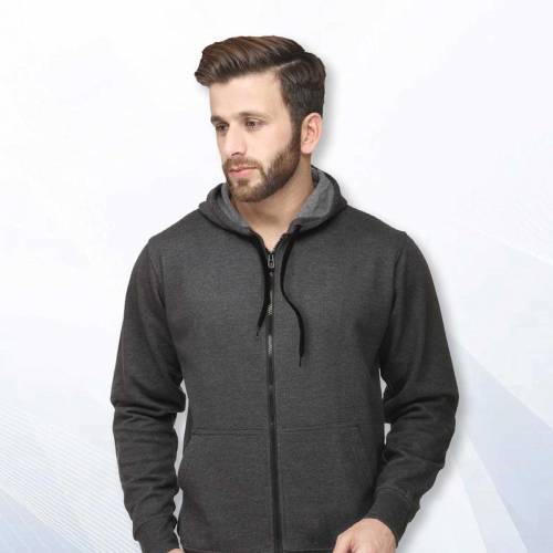 Grey Pure Cotton Full Sleeves Hooded Neck Regular Fit T-Shirt for Casual Wear Manufacturers in Delhi