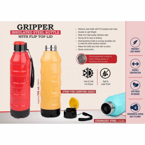 Gripper Insulated Steel Bottle With Flip Top Lid Manufacturers in Delhi