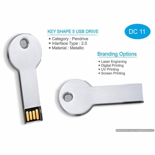 Key Shape Silver Metal USB Pendrive Standard Promotional USB Office and Gift Set Manufacturers in Delhi