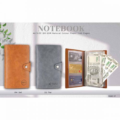 Leather Cover Perfect Bound Notebook Single Line Ruling With Inside Storage For Cards And Money - Gifting Solution Manufacturers in Delhi