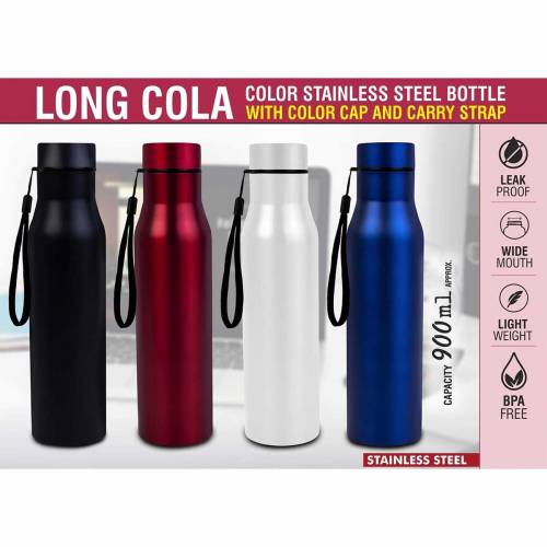 Long Cola Color Stainless Steel Bottle With Color Cap And Carry Strap Manufacturers in Delhi