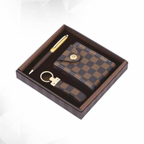 Luxury 3 In 1 Leather Wallet Key Chain and Pen Gift Set Perfect for Corporate Gifting Manufacturers in Delhi