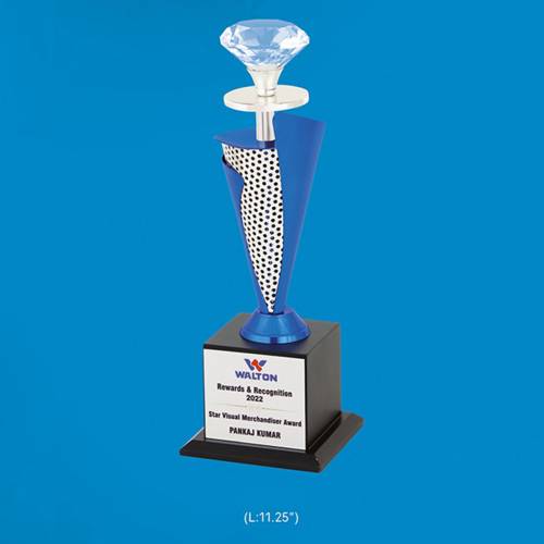 Metal Trophy Blue And White Brass Zinc Alloy And Bronze For Award Ceremonies 3862 Manufacturers in Delhi