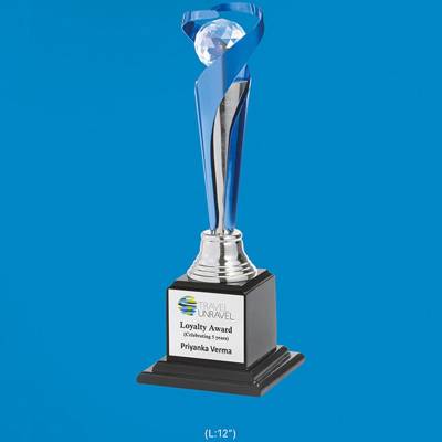 Metal Trophy Brass And Wooden Silver And Blue New Design For Awards 3859 Manufacturers in Ghaziabad