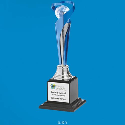 Metal Trophy Brass And Wooden Silver And Blue New Design For Awards 3859 Manufacturers in Delhi