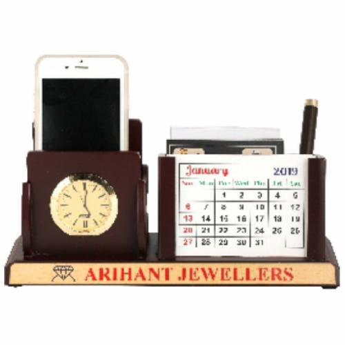 Pen Stand with Calendar and Digital Clock Coffee Wooden Design Office Essential Manufacturers in Delhi