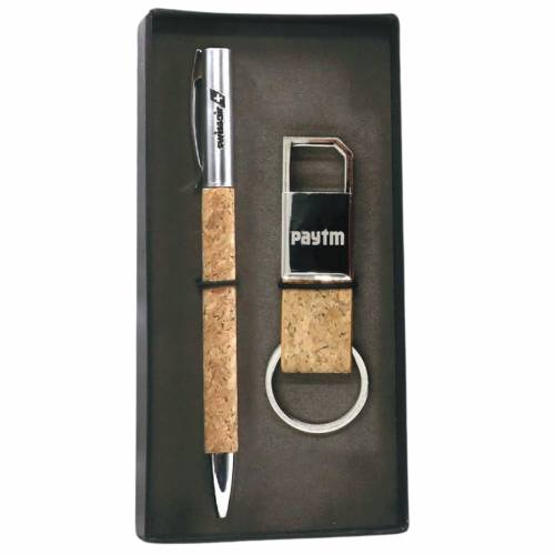 Personalized Cork Metal Pen and Keychain Corporate Gift Set Manufacturers in Delhi