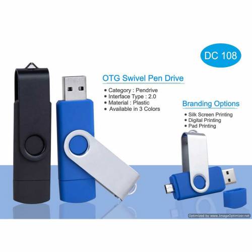 Plastic OTG Swivel Pendrive  Blue and Black Promotional Gift USB Manufacturers in Delhi