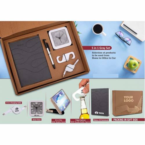 Premium Black Metal and Leather 5 In 1 Gift Set for Home and Office Manufacturers in Delhi