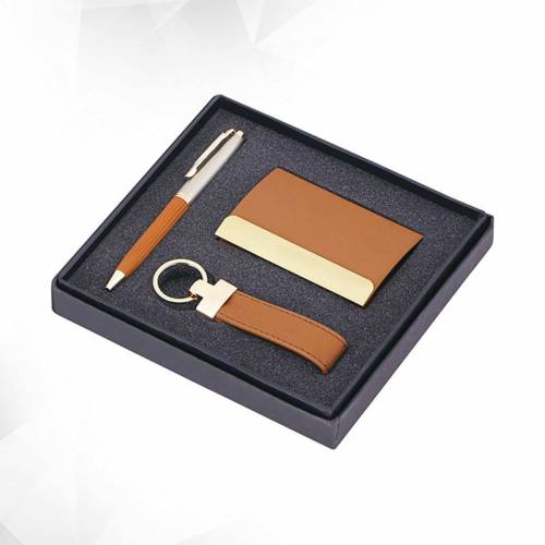 Premium Brown Leather 3 In 1 Corporate Gift Set Perfect for Gifting Manufacturers in Delhi