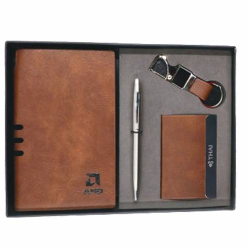 Premium Customized Corporate Gift Set 4 in 1 Brown Metal and Leather Manufacturers in Delhi