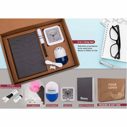 Premium Grey Plastic 5 in 1 Promotional Gift Set Ideal for Corporate Gifts Manufacturers in Delhi