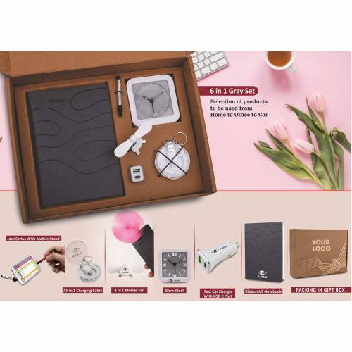 Premium Grey Plastic 6 in 1 Promotional Gift Set Ideal for Corporate Gifts Manufacturers in Delhi