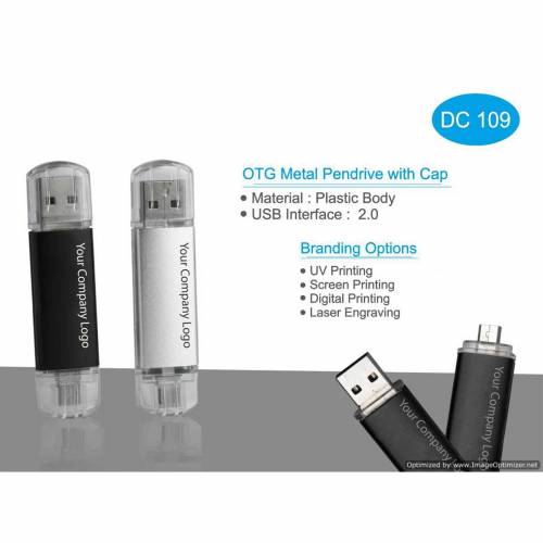 Premium OTG Metal Pendrive with Cap Black and Silver for Corporate Use Manufacturers in Delhi