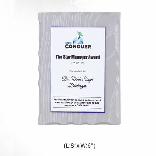 Printed Gray Wooden Certificate Plaque Square Shape Trophies and Awards 3702 Manufacturers in Delhi
