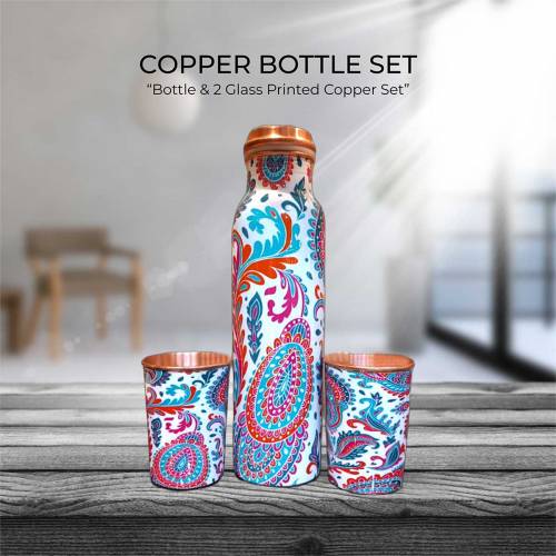 Regular Copper Water Bottle with Printed Design Screw Cap Manufacturers in Delhi