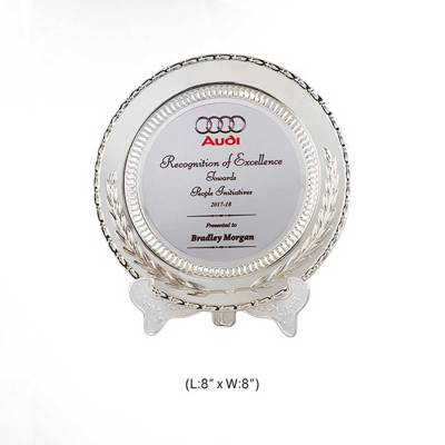 Silver Plate Metal Trophy Memento with Customized Logo Circle Dial for Awards 3744 Manufacturers in Ghaziabad