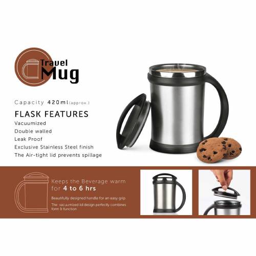 Solid Pattern Stainless Steel Travel Coffee Mug Round Dishwasher Safe Manufacturers in Delhi