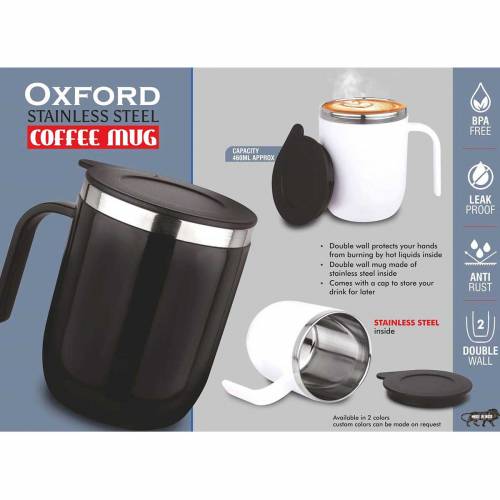 Stainless Steel Mug with Handle Black and White Round Design for Home Use Manufacturers in Delhi