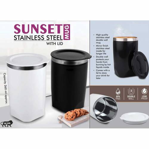 Stainless Steel Round Mug with Lid Matte Finish Customizable for Office Manufacturers in Delhi