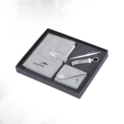 Stylish 4 In 1 Gift Set Grey Leather Notebook Wallet Pen Keychain Ideal for Gifting Manufacturers in Udyog Vihar