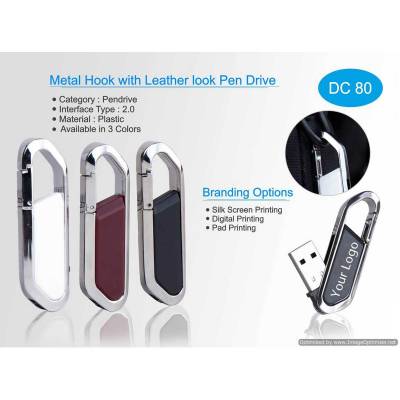 Stylish Metal Hook Pendrive with Leather Finish White Black and Brown USB for Office Manufacturers in Chandigarh
