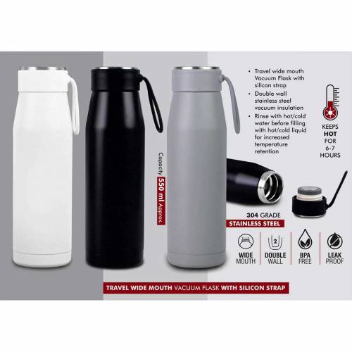 Travel Wide Mouth Vacuum Flask With Silicon Strap Manufacturers in Delhi