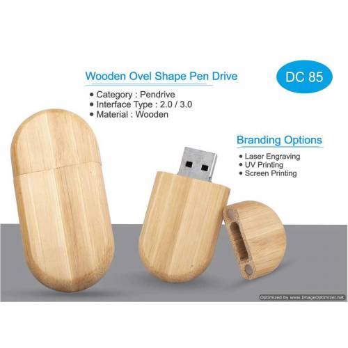 Wooden Oval Shape Pendrive Wooden Brown Ideal for Office and Home Use Manufacturers in Delhi