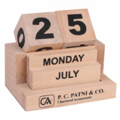 Wooden Pen Stand with Calendar Goti Brown Custom Made for Office Manufacturers in Delhi