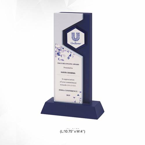 Wooden Printed Trophy Rectangular Shape for Office Use in Blue and White 3723 Manufacturers in Delhi